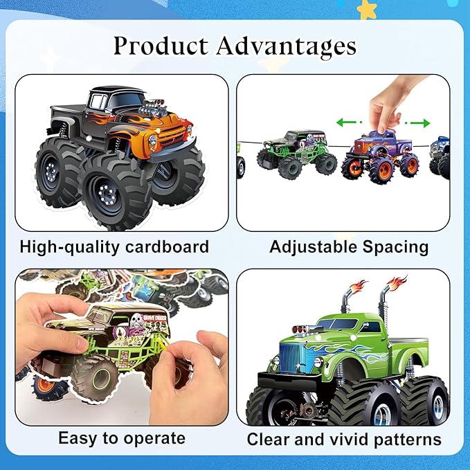 Monster Truck Happy Birthday Decorations Truck Car Birthday Decorations Party Decoration Racing Theme Party Supplies Decoration Suitable for Boys Girls Baby Party Children