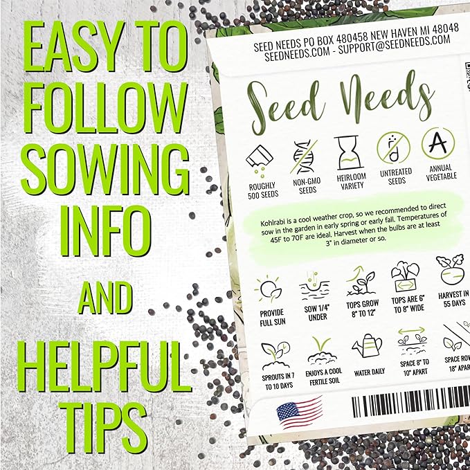Seed Needs Kohlrabi Seeds for Planting Purple Vienna Kohlrabi Crops - Non-GMO Heirloom & Untreated Vegetable Seed to Plant an Outdoor Home Grown Veggie Garden (White Kohlrabi, 5 Packs (2,500 Seeds))