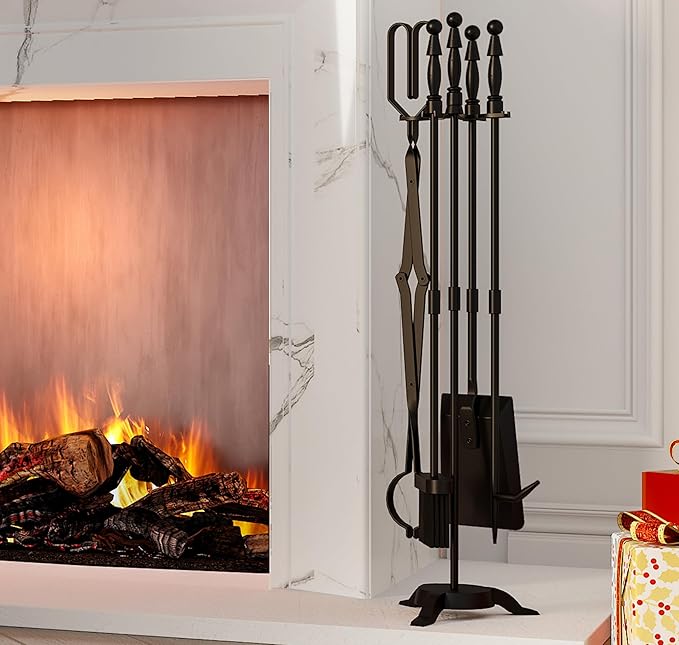 Fire Beauty Fireplace Tools Set 5 Pieces Wrought Iron Fire Tool Set for Outdoor/Indoor Fireplace Accessories Set