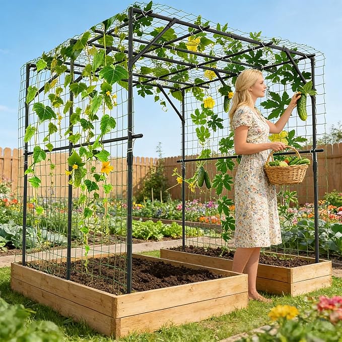 Tall Garden Arch Trellis for Climbing Plants, 79in Tall Metal Plant Support Trellis Archway for Climbing Plant Vegetables Cucumber, Outdoor Yard Lawn Garden Arch Tunnel Trellis