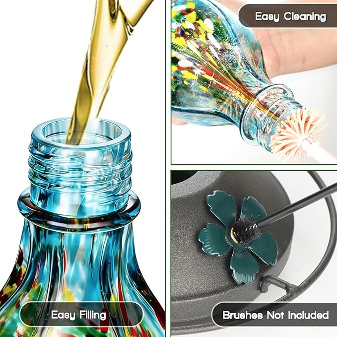 Hand Blown Glass Hummingbird Feeders for Outdoors Hanging, 24oz Wild Bird Nectar Feeder with Ant Moat and Perch, Bee-Resistant Ports, Garden Decor, Gifts for Women Mom, 1 Pack, Blue Fireworks