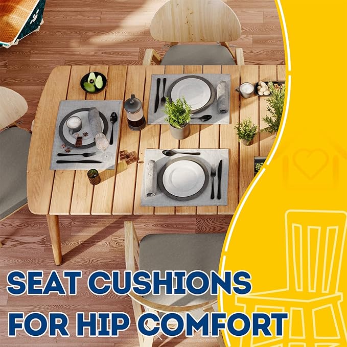 AAAAAcessories D-Shaped Chair Cushions, 2" Thick Dining Chair Pads with Ties and Removable, Machine-Washable Cover, 17" x 16", Khaki Gray