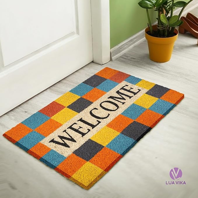 Coir Door mats Outdoor - Modern Welcome - Welcome mats for Front Door - Coir Doormat Outdoor Entrance - 16''x27.5''