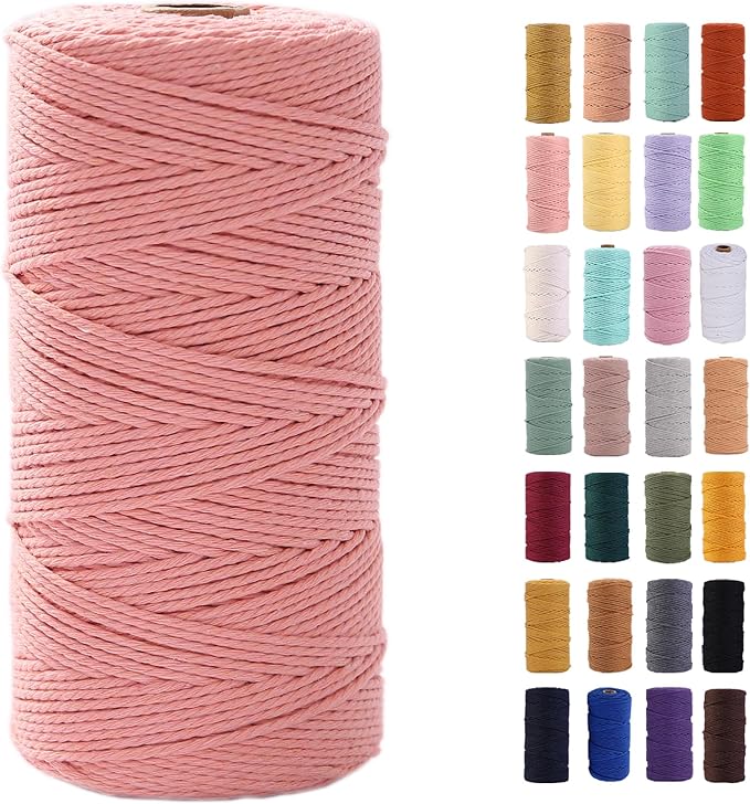 MAOQIAN Meat Pink Macrame Cord 2mm x 220Yards,Colored Cotton Rope Colorful Cotton Cord Soft Craft Cord Twine for Wall Hanging Plant Hangers Crafts Decorative Projects