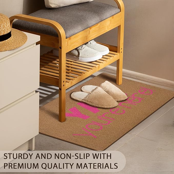 Yay You're Here Door Mat, Funny Welcome mat, Trendy Preppy Pink Coir Door Mats Outdoor Indoor Outside Entrance for Teen Girls, Girly Apartment College Dorm Room Decor 17x29 Inch