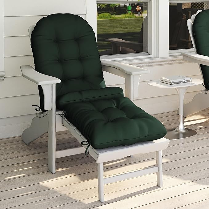 Adirondack Chair Cushion with Ottoman, Folding Adjustable Adirondack Seat Cushions, Waterproof Adirondack Patio Chair Pads for Garden, Deck, or Poolside, Small-Dark Green-1