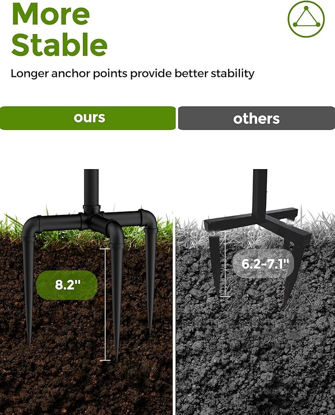 LAND·VOI Hose Holder, Garden Hose Holder Freestanding, Metal Heavy Duty Water Hose Holder Holds 150 Feet Hose, Detachable Hose Storage Hanger for Outside with 3 Spikes, for Lawn Yard, Black GHH01B