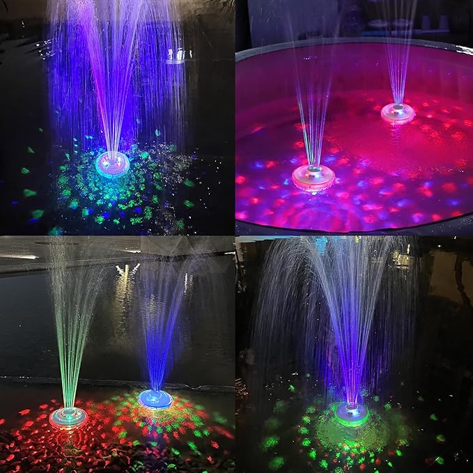 Floating Water Fountain with Underwater Lights, Powered Pump Outdoor, 2 Modes Sprinkler Waterfall Fountain for Inground Above Ground Pool, Pond-Light White-1PC