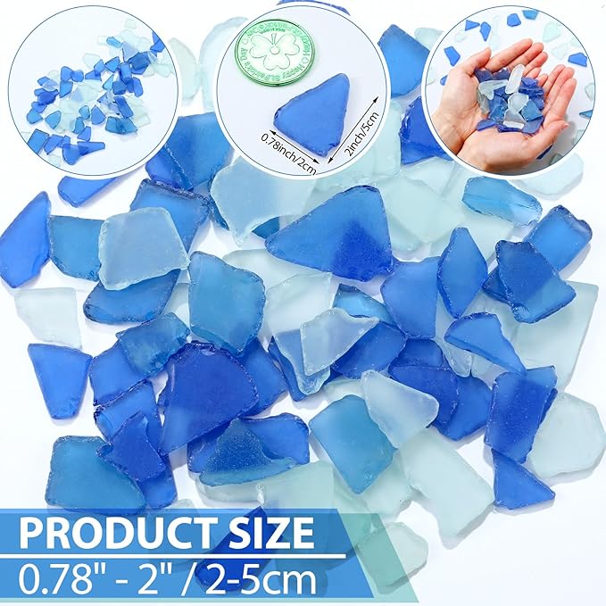 Jetec 11 oz Sea Glass for Crafts Pieces Decor Flat Frosted Sea Glass Vase Filler Crushed for Beach Wedding Party Decor Home Aquarium DIY Craft Supplies(Deep Blue, Blue, White)