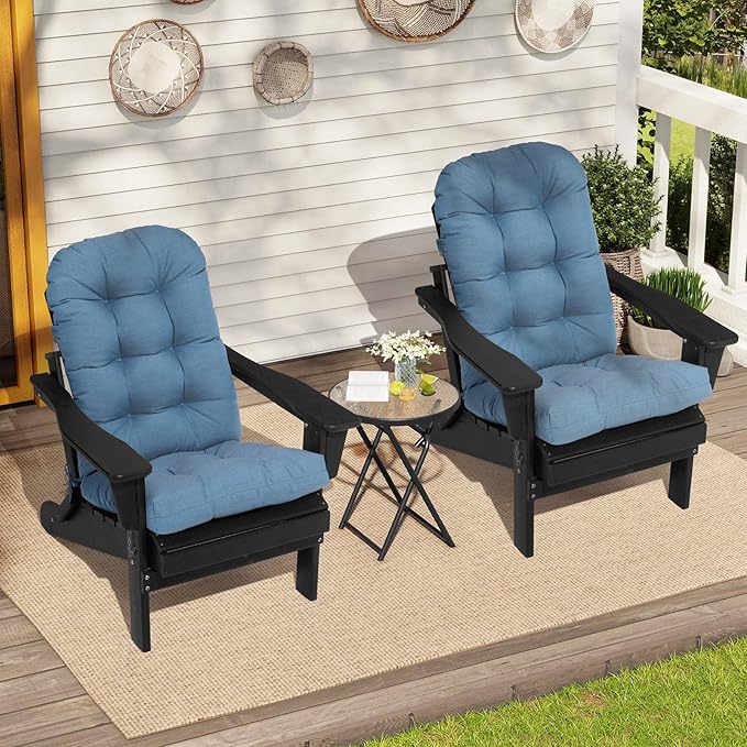 Crestlive 50x20x4 Inch Sunbrella Adirondack Chair Cushion Outdoor Chair Cushions Water Resistant High Back Patio Cushions Set of 2 Thick Replacement Cushions Denim Blue