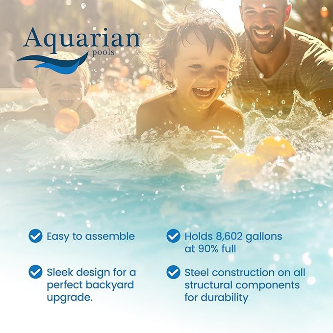Aquarian Steel-Frame Above-Ground Pool Kit w/Pump & Leaf Skimmer, Venetian, 21'