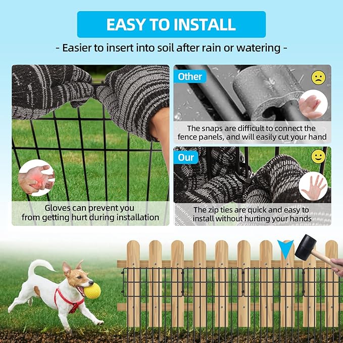 25 Panels Garden Fencing Animal Barrier, 17in (H) X 27ft (L) Dog Dig Fence Barrier, 1.25in Gap Rustproof Metal Stakes Decorative Garden Fence, Ground Defense Border Fence for Outdoor, Yard, Patio