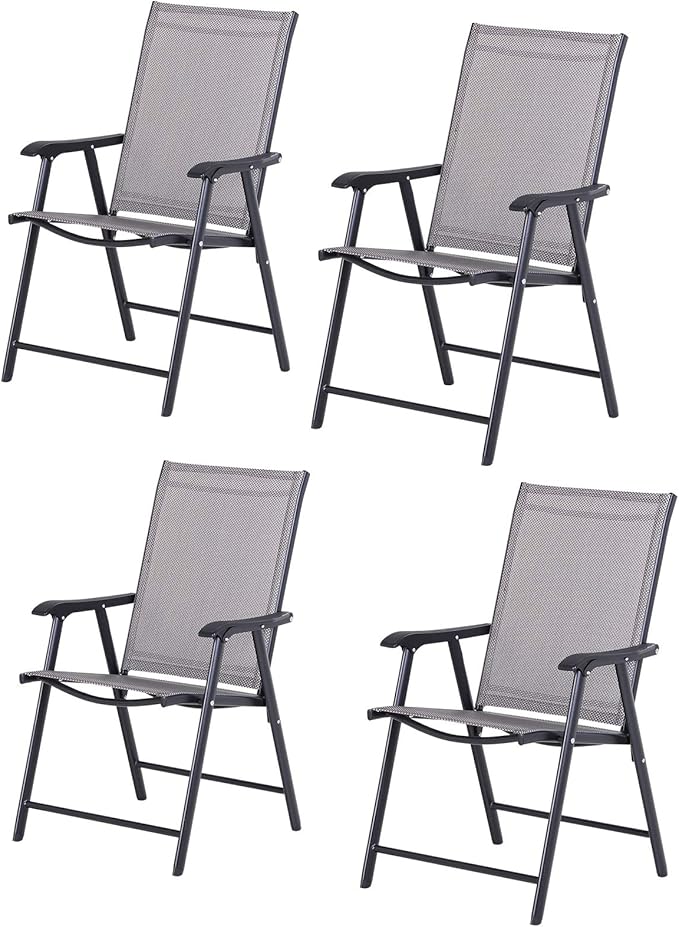 Outsunny Folding Outdoor Patio Chairs Set of 4 Stackable Portable for Deck, Garden, Camping and Travel