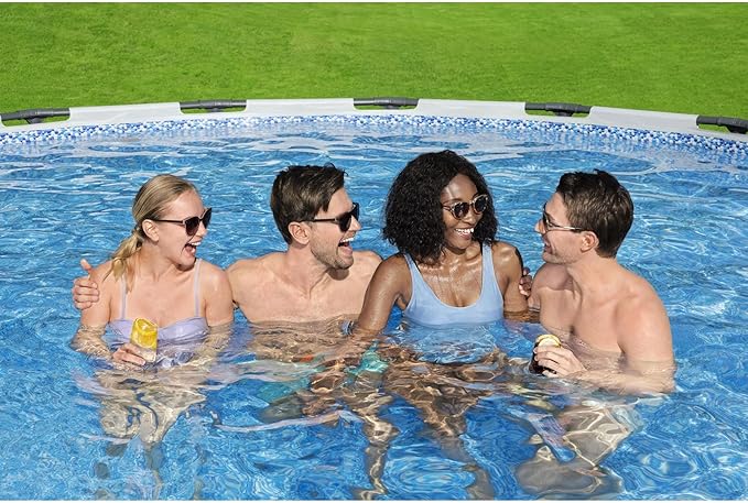 Bestway Steel Pro MAX 16' x 48" Above Ground Pool, Round Metal Frame Outdoor Swimming Pool Set with Filter Pump, Ladder, and Cover, Gray