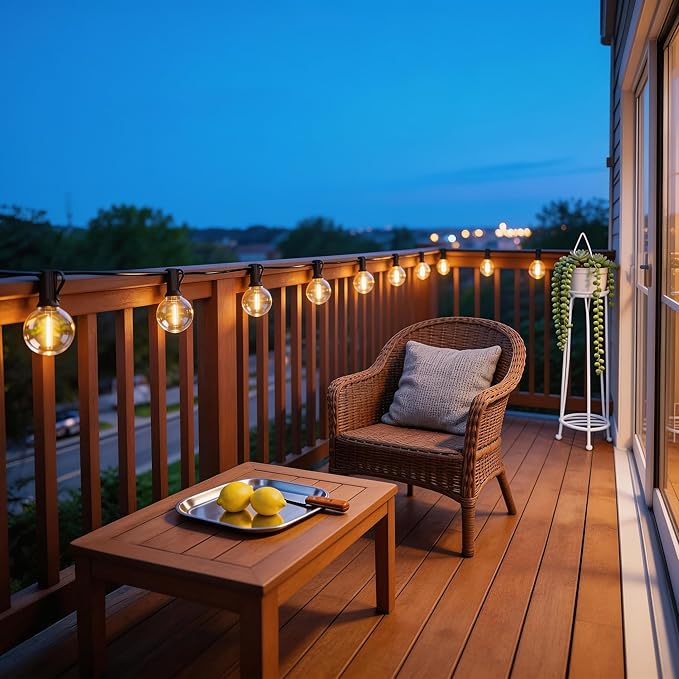 RTTY Dense-Glow Outdoor String Lights 25ft, G40 Led Patio Globe Lights with 13pcs Plastic Bulbs, Shatterproof Waterproof Connectable Hanging for Porch Cafe Bistro Backyard Gazebo Balcony Deck Party