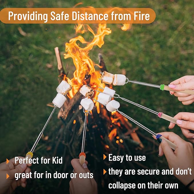 UNCO- Marshmallow Roasting Sticks, 32”, 16 Pack, Extendable Stainless Steel Smores Sticks for Fire Pit, Smores Skewers, Campfire Cooking Equipment