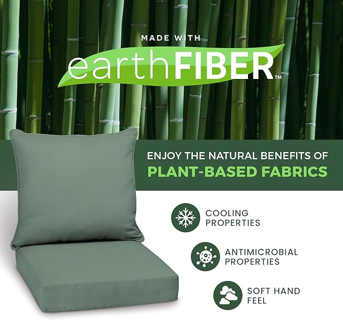 Arden earthFIBER Outdoor Deep Seat Cushion Set, 22 x 24, Deep Seat Bottom and Back Cushion for Chair, Sofa Sage Green Texture