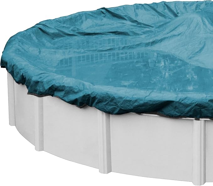 Robelle 33 ft Extra Heavy Duty Blue Winter Pool Cover for Above Ground Pools, 4 ft Overlap (37 ft Cover Size), Solid 10 x 10 Scrim, 2.91 oz/yd2, 12-Year Warranty, Style: 5833-4-ROB