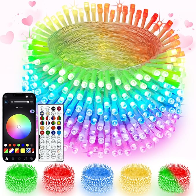 Smart Color Changing Valentines Day Lights with Remote & App Control, 66FT 200LED RGB Light with Timer, Music Sync Multiple Modes Twinkle Christmas Light Waterproof Indoor Outdoor Valentines Day Decor