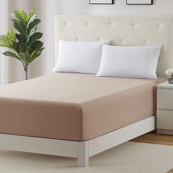 Clara Clark Fitted Sheet, Extra Deep Pocket Fits Deep Mattress, Luxury Soft Fitted Sheet Only, Twin - Extra Deep Taupe Sand