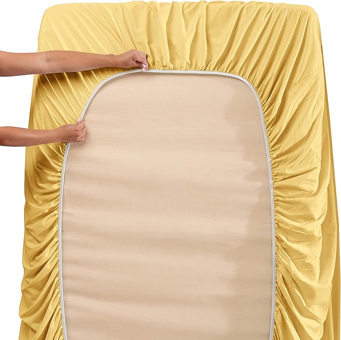 Clara Clark Fitted Sheet, Extra Deep Pocket Fits Deep Mattress, Luxury Soft Fitted Sheet Only, Full - Extra Deep Mellow Yellow