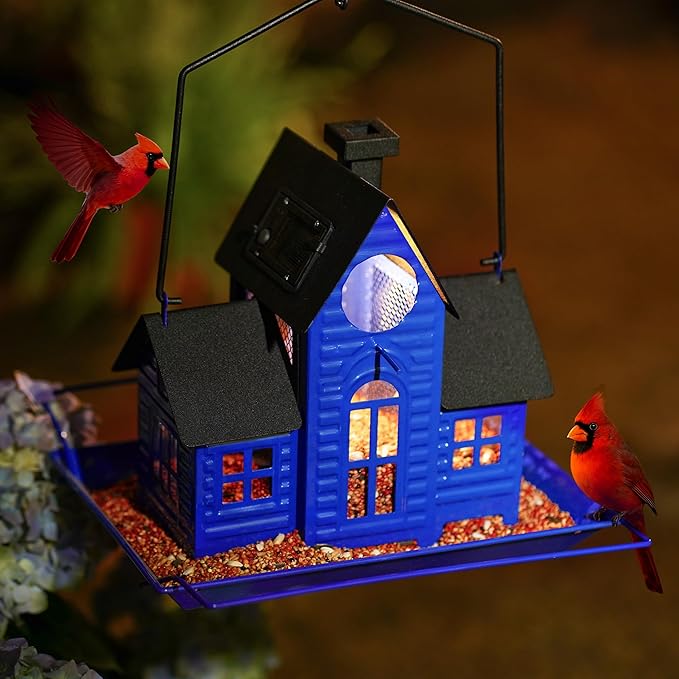Solar Bird Feeders for Outdoors Hanging,Metal Cardinal Bird House Feeder with Solar Powered Lantern Light,Wild Cardinal Birdfeeder Waterproof Decor for Garden Yard Outside,Gift for Grandma Mom