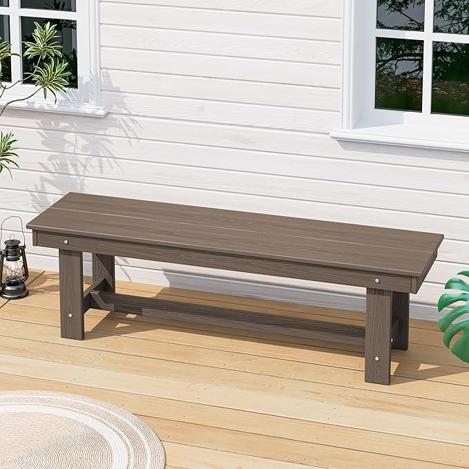 SERWALL 2-Person Outdoor Bench Backless, HDPE Outdoor Benches Weatherproof, 700 Lbs Weight Capacity, Poly Lumber Patio Furniture for Garden, Porch and Park, Coffee