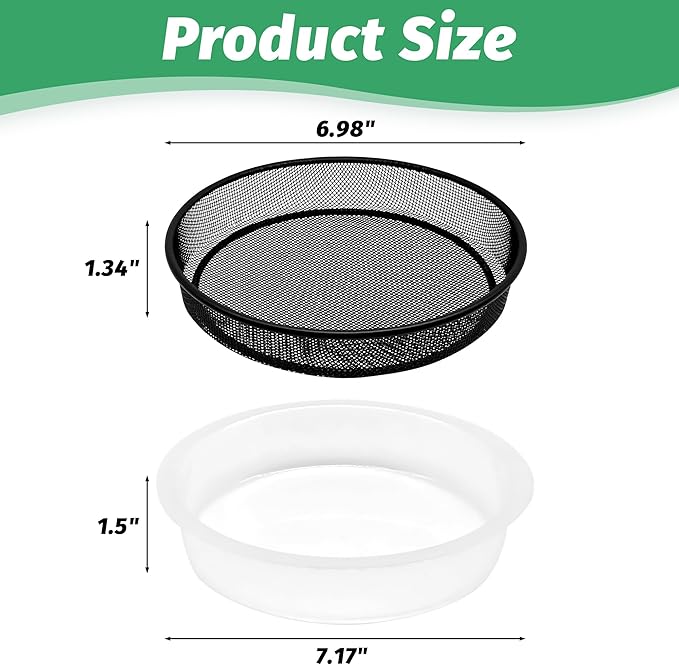 2 Pcs 7 Inch Metal Round Bird Feeder Tray and Plastic Bird Bath Bowl, Wild Birds Seed Tray Bath Water Bowl Outdoor Accessory for Humming Feeder Station (2)