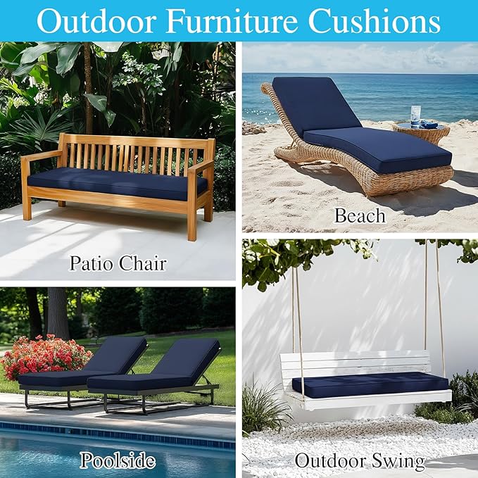 Amagenix Custom Bench Cushion for Outdoor/Indoor Furniture, Bay Window Seat/Porch/Swing Cushion, Waterproof & Fade-Resistant, Optional Non-Slip Bottom, Ties, Handle, Dual-Sided Stripes Direction