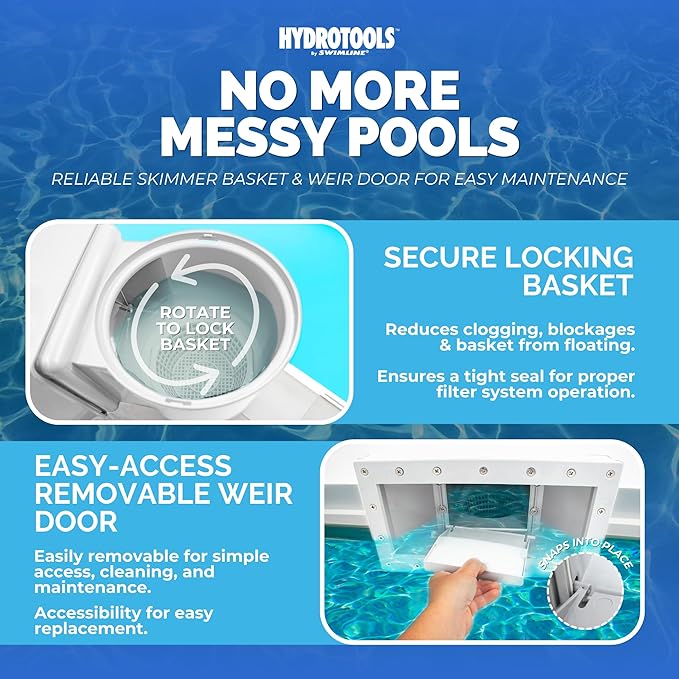 SWIMLINE HYDROTOOLS Standard Thru-Wall Above Ground Pool Skimmer Kit With WATER LEVELING SYSTEM | ABS Construction | Large Debris Basket| Snap-In & Removable Weir | Above Ground Pool Skimmer | Skimmer