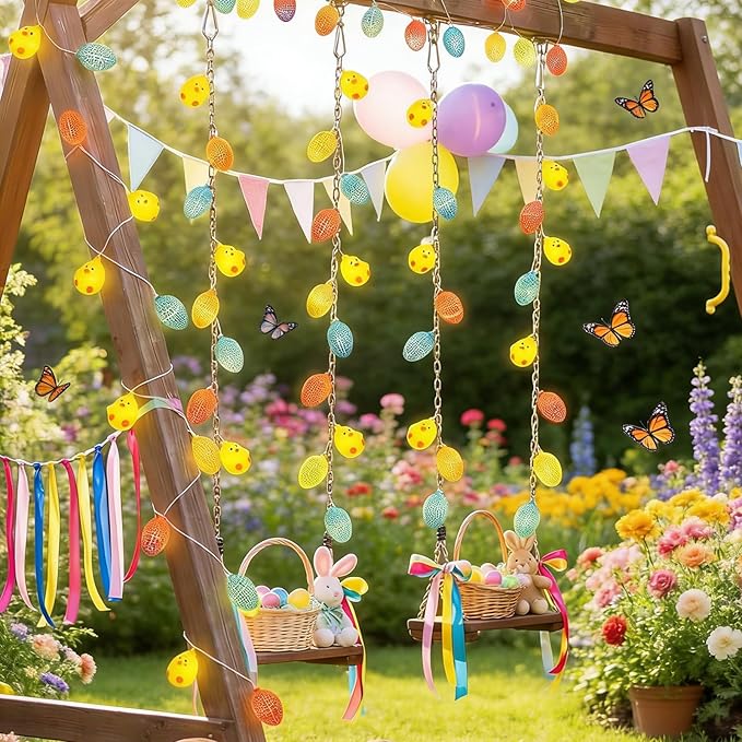 Easter String Lights 9.8FT 20 LED Yellow Chicks Cracked Egg String Lights,Spring Easter Decor,Hanging Spring Themed Party Lights for Indoor & Outdoor Party Birthday Garden (Egg 9.8FT)