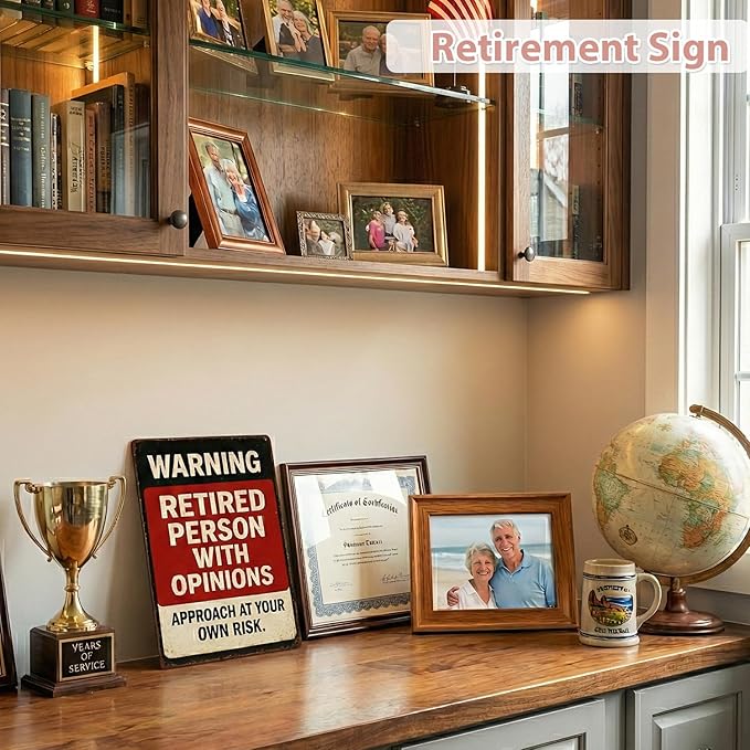 MAMAGIFTREE Funny Retirement Warning Sign Christmas Gifts for Retirees, 8x12 Inch Retirement Party Decorations, Man Cave Decor, Funny Retirement Gifts for Woman Men Dad Coworker, Vintage Tin Signs