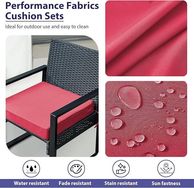 Outdoor Chair Cushions Set of 4,Waterproof Outdoor Seat Cushions for Patio Furniture,Patio Chair Cushion with Handle and Ties, Square Out Door Chair Pads,19" x 19" x 3", Burgundy
