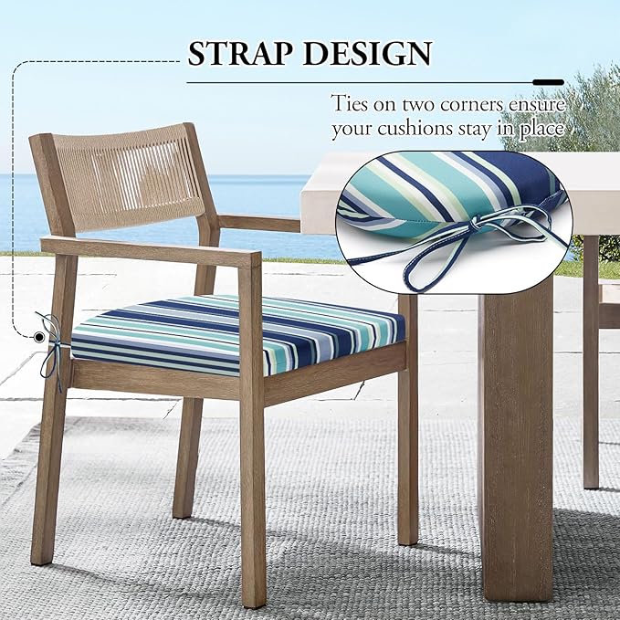 Wellsin Outdoor Chair Cushions for Patio Furniture - Patio Chair Cushions Set of 4 - Water Resistant Round Corner Outdoor Seat Cushions 17"X16"X2", Stripe 02