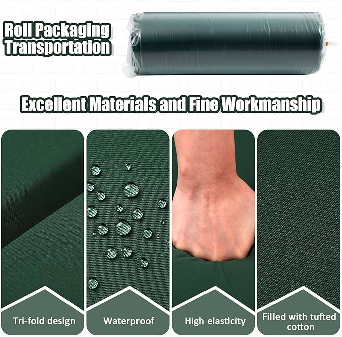 6 Pack Outdoor High Back Chair Cushion, 44 x 20 inches Patio Chair Cushions Waterproof Rocking Cushions Indoor Furniture Seat Pad, Weather Resistant (Solid,Dark Green)