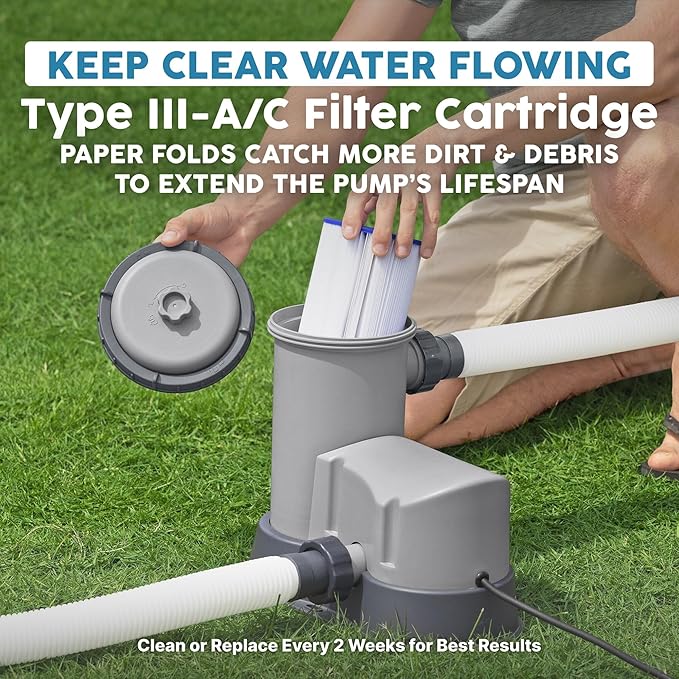 Bestway 1,500 GPH Filter Pump for Above Ground Swimming Pool with Type III A/C Cartridge, Adapter Accessories and Timer