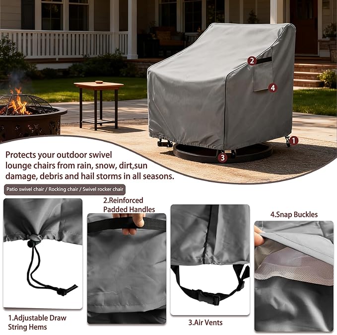 okcool Patio Swivel Chair Cover 4 Pack,Waterproof Heavy Duty Outdoor Chair Covers,Outdoor Swivel Chair Cover for Patio Furniture Covers(35 W x 37 D x 38.5 H inches),Grey