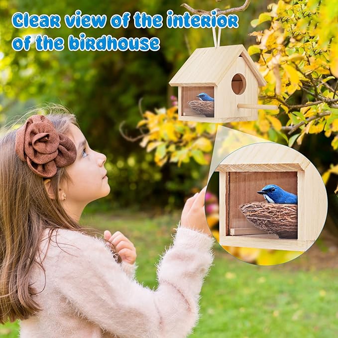 Bird Houses for Outside Clearance with Pole, Wood Birdhouse Blue Bird House Birdhouses for Outdoors Hanging Garden Patio Decorative for Swallow Sparrow Hummingbird Finch Throstle