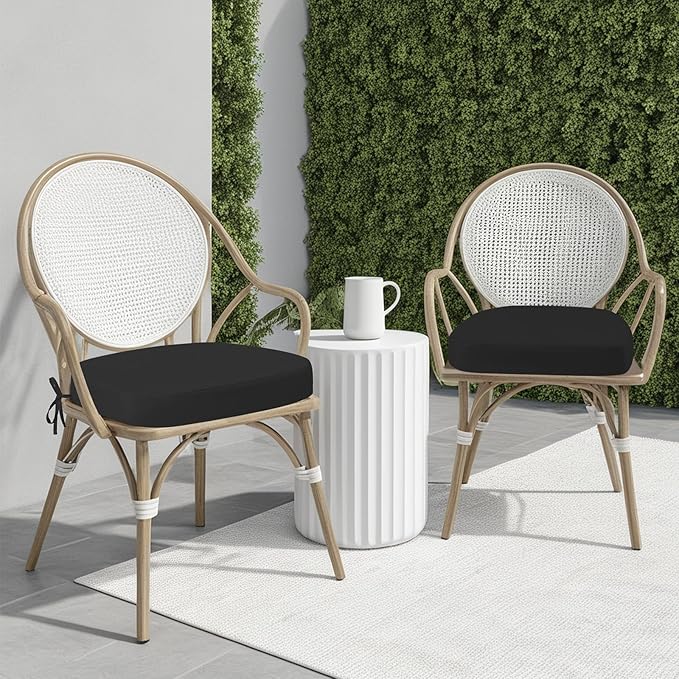 idee-home Outdoor Chair Cushions Set of 2, 19" x 19" x 2" Thick D-Shaped Patio Furniture Outdoor Seat Cushions Waterproof with Ties, Dining Pads