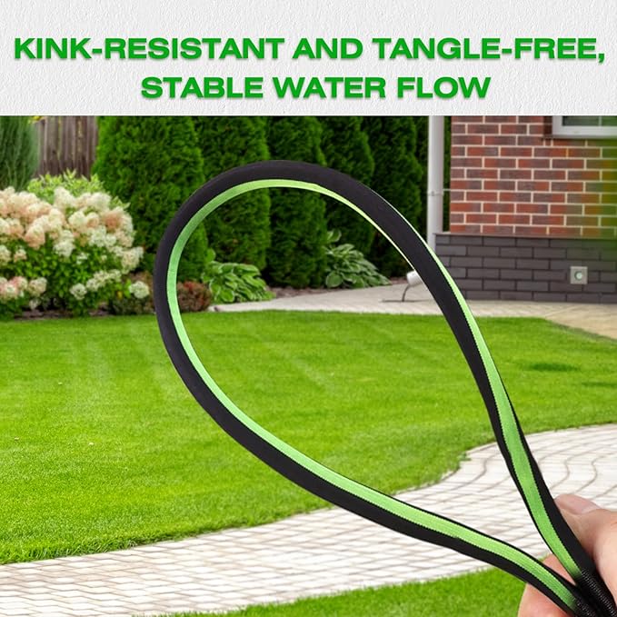 25 ft Garden Hose - Lightweight, Super Flexible, Non-Expanding, Kink-Free, Ideal for Yard Outdoor Use (Black-Green, 25 FT)