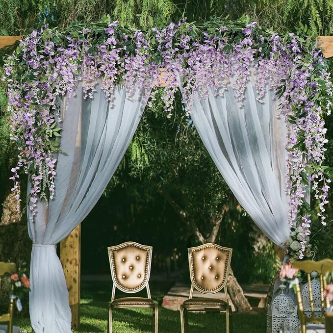3Pcs 7.2Ft/Piece Artificial Flowers Wisteria Garland Artificial Wisteria Vine Hanging Flower Greenery Garland for Home Garden Outdoor Wedding Arch Floral Decor (Purple)