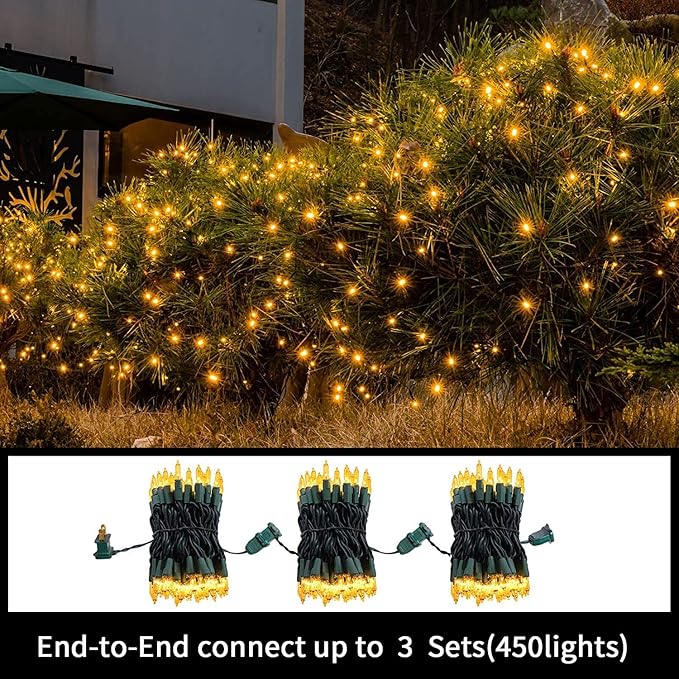 LAMPHOME Yellow Christmas Lights Decoration 300 Lights 63.8ft(2pk of 150L) UL Certified Mini Bulb Golden String Lights Set for Outdoor Christmas Tree Garden Holiday Party Patio Decor