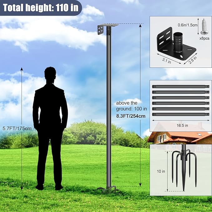 Gtongoko Smart Bird Feeder Pole 1-Inch Dia 110 Inch Bluebird House Pole for Outdoors Weather Station Heavy Duty Metal Mounting Kit Adjustable Bird Feeder Stand Black