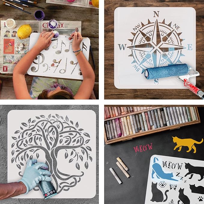 FINGERINSPIRE Koi Lotus DIY Stencils - Wall/Painting/Window - 11.8x11.8 inch Reusable Mylar Art Craft Template