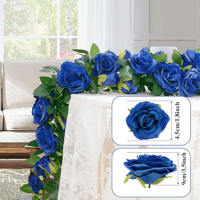 U'Artlines 5 Pack Artificial Royal Blue Rose Vines Floral Garlands Total 32.5 Ft Fake Vine Silk Flower Garland for Indoor Outdoor Home Wedding Arch Garden Wall Decoration