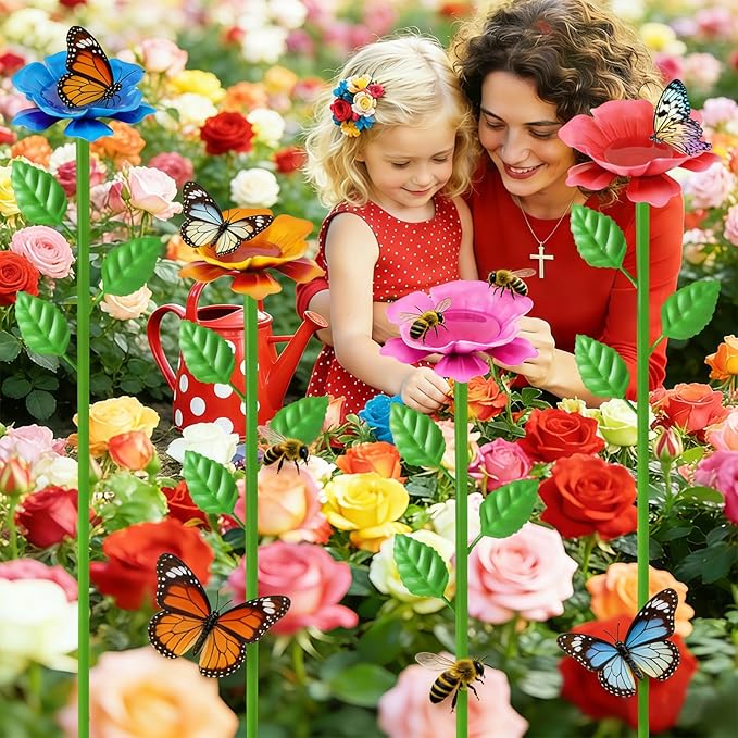 4 Pack Bee Watering Station, Metal Bee Water Station with Flower Design Colorful Butterfly Bath Bowl Drinking Feeder Cups for Outdoor Garden Yard Decor (Red,Pink,Blue,Yellow)