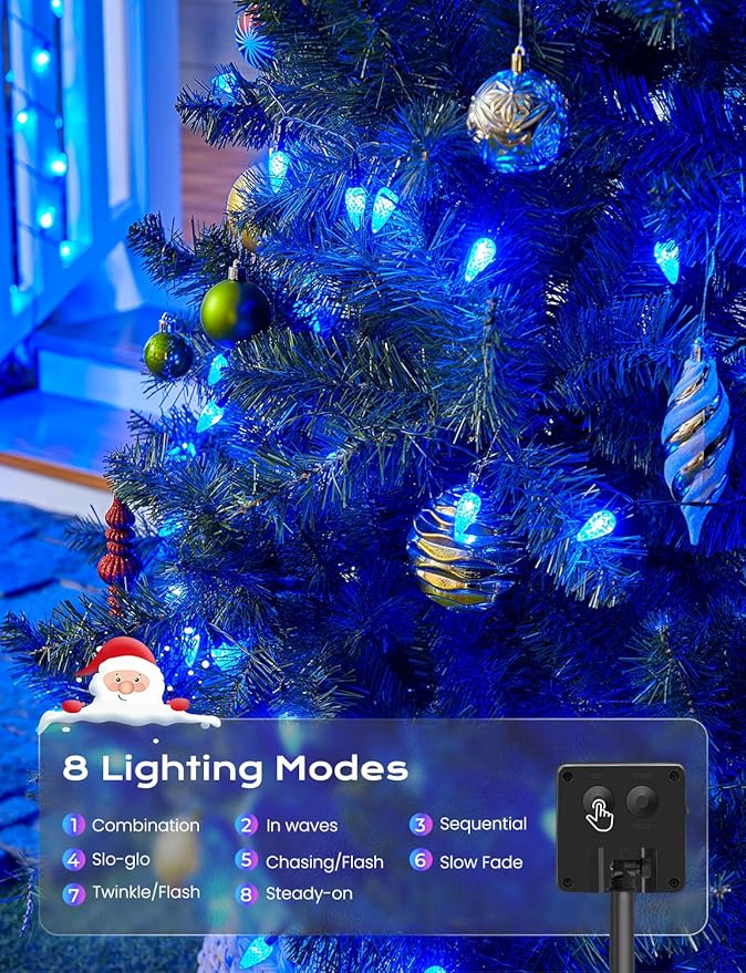 Brightown Solar Operated C6 Strawberry String Lights, 22.64ft 50 LEDs Blue LED Christmas Fairy Lights, Solar Christmas Lights Outdoor, Christmas Decorations for Christmas Tree, Garden Decor