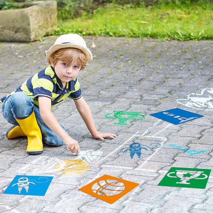 Epakh 24 Pieces Stencils for Kids 8 Inches Drawing Stencils Chalk Template Large Washable Geometric and Garden Themed Primary Shape Template for Kids Toddlers Preschooler(Boy Style)