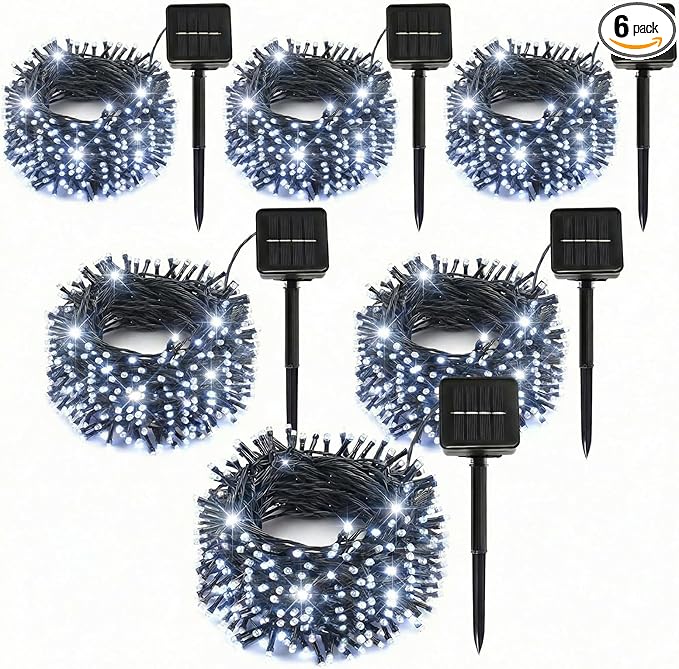 6 Pack Solar String Lights Outdoor, 600 LED Extra-Long 236Ft Solar Lights Outdoor with 8 Lighting Modes, IP65 Waterproof for Garden, Patio, Xmas, Balcony, Tree, Wedding, Party Decor (White)