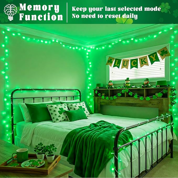 100FT 300 LED Outdoor String Lights, Connectable St Patricks Day Lights Waterproof with 8 Modes, Plug in Clear Wire Twinkle Lights for Indoor Bedroom Home Wedding Patio Decorations, Green